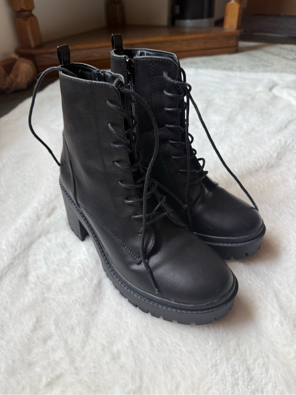 Rock & Candy Black Lace-Up Chunky Heel Combat Boots